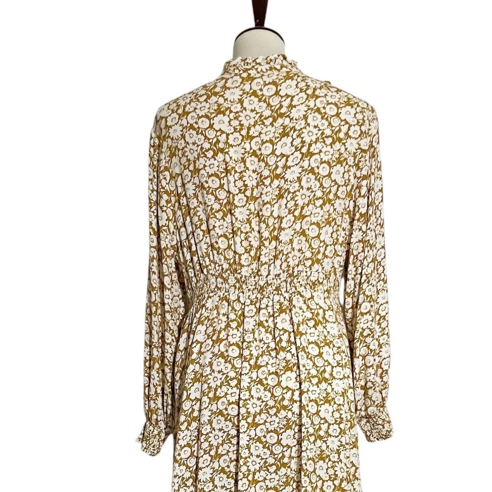 Boden Mustard Yellow Floral Ruffle High Neck Midi Dress Womens US 14 - Picture 9 of 12